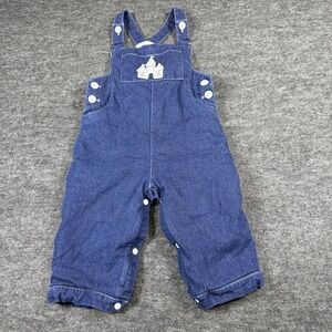 Wonderchild Denim Overalls Castle Applique White Lined Baby Kids 18-24M